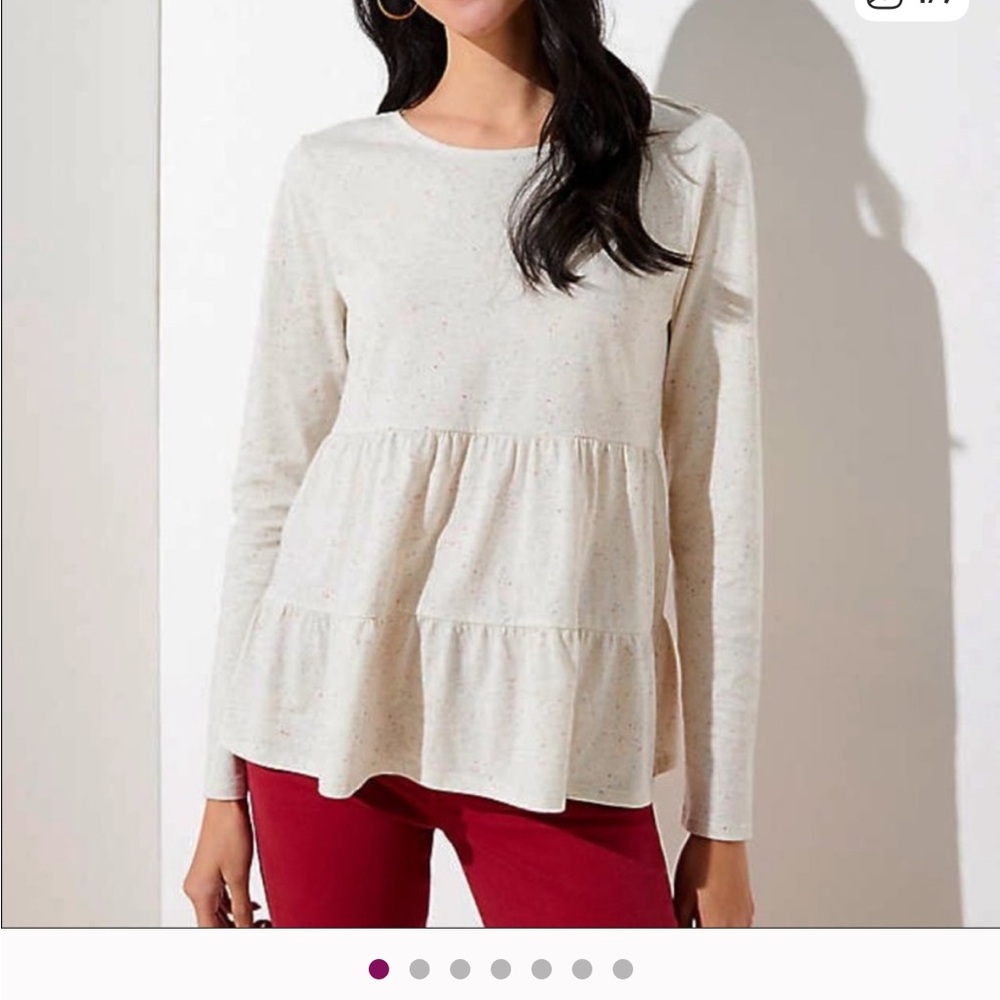 LOFT Cream Flecked Peplum Speckled Tiered Peplum Long Sleeve Vintage Tee small